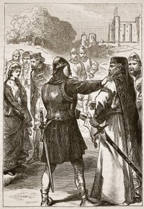 Detenção do Duque de Gloucester, ilustração da História Ilustrada de Cassells da Inglaterra (foto sépia) de English School