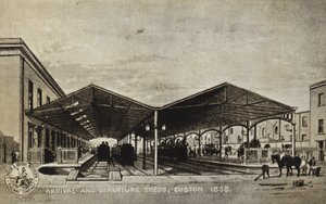 Galpões de chegada e partida, Euston 1838 de English School
