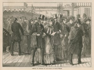 Chegada de deputados do Parlamento em St Pauls Wharf de English School