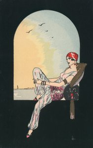 Art Deco imagem de uma mulher reclinada em um assento de janela de English School