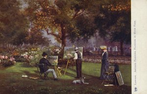 Artistas pintando flores em Hyde Park, Londres de English School