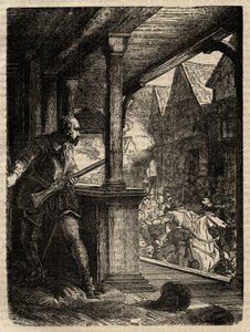 Assassinato do Regente Murray (James Stewart Moray) - James Stewart Moray (c.1531-70), Regente da Escócia para o Rei James VI- - gravura de "History of England" de Cassell Petter & Galpin de English School