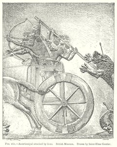 Assurbanipal atacado por leões. Museu Britânico (gravura) de English School