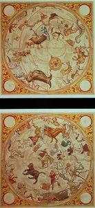 Calendário astrológico, sinais do Zodíaco, c.1660 (gravura a cores à mão) de English School
