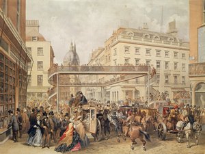 No fundo de Ludgate Hill, em Londres, pub. e impresso por Kell Brothers, c.1860 de English School