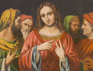 Autoridade de Jesus Cristo posta em causa no Templo (litografia a cores) de English School