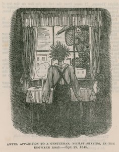 Aparição horrível a um cavalheiro, enquanto faz a barba, na Edgware Road, Londres - 30 de setembro de 1846 de English School