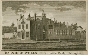 Bagnigge Wells, perto de Battle Bridge, Islington, Londres de English School