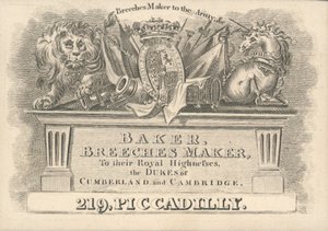 Padeiro, fabricante de culatras, 219 Piccadilly, cartão comercial de English School