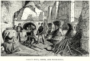 Forno de padeiro, moinhos de pão e de farinha (gravura) de English School