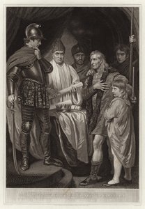 Baliol entregando sua coroa para Edward I de English School