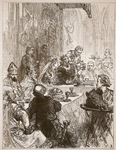 Banquete no casamento de Henrique e Eleonora da Provença, ilustração de Cassells Ilustrada História da Inglaterra (foto em sépia) de English School