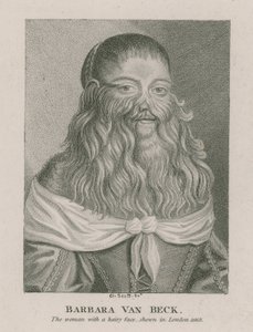 Barbara Van Beck, a mulher de rosto peludo, exibida em Londres, em 1668 de English School