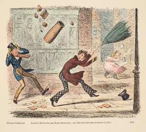 Barney Buntline e Billy Bowling; ou, As Vantagens de Estar no Mar, pub. 1835 (gravura colorida à mão) de English School