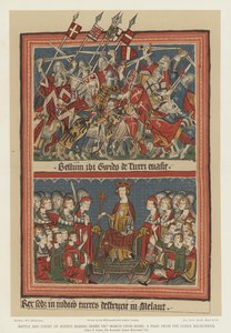 Batalha e tribunal de justiça durante a marcha de Henrique VII sobre Roma (litografia a cores) de English School