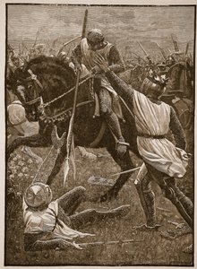 Batalha de Evesham: Rei Henrique em perigo, ilustração de Cassells Ilustrada História da Inglaterra (foto sépia) de English School