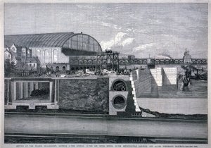 Bazalgette, o aterro do Tamisa, 1867 de English School