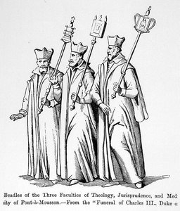 Beadles das Três Faculdades de Teologia, Jurisprudência e Medicina, do Funeral de Carlos III (1543-1608) Duque de Lorena, ilustração da Ciência e Literatura na Idade Média e th de English School