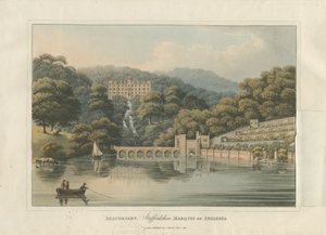 Beaudesert Hall and Park: gravura em aquarela colorida, 1816 de English School