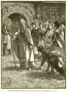 Becket antes de seus inimigos no salão do Conselho em Northampton de English School