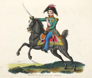 Bernadotte, príncipe herdeiro da Suécia, pub. por Richard Evans, engr romney, ilustração de um relato histórico da batalha de Waterloo por William Mudford, 1816 de English School