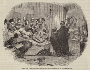 Bertrand participando da exumação de Napoleão em Santa Helena em 1840 de English School