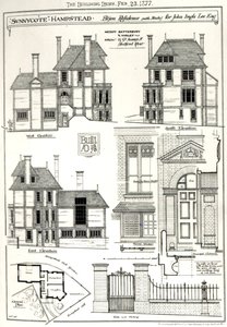 Bijou Residence Sunnycote, Hampstead, (com estúdio) para John Ingle Lee Esq, de The Building News, 23 de fevereiro de 1877 News, 23 de fevereiro de 1877 de English School
