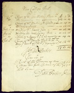 Bill de Daniel Porter para o New College, 1690 de English School
