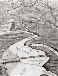 Vista aérea da Mesopotâmia mostrando o esquema de irrigação proposto por William Willcock, de Hutchinson