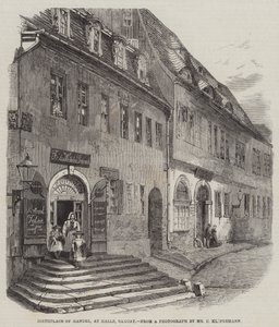 Local de nascimento de Handel, em Halle, Saxónia (gravura) de English School