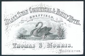 Black Swan Commercial & Family Hotel, em Sheffield, cartão comercial de English School