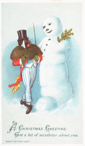 Homem negro a falar com Snowman, Cartão de Natal de English School