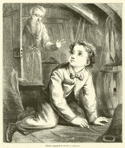 Blaise empenhado em desenhar triângulos (gravura) de English School