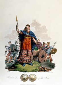 Boadicea, Rainha do Iceni, desenhado por CHS, gravado por Richard Havell, o Velho, publicado em 1815 (aquatint) de English School