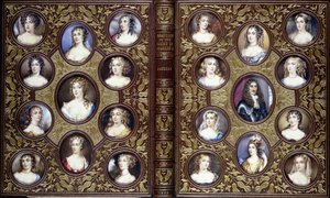 Capa do livro com vinte e duas miniaturas de retratos de Carlos II e as belas mulheres de sua corte, 1833 de English School
