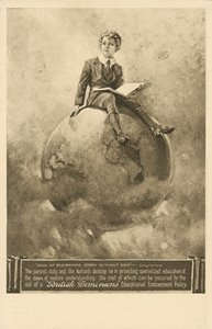 "Book of Beginnings, Story without End", anúncio para apólices de seguro educacionais da Companhia de Seguros Britânica Dominion (litho) de English School