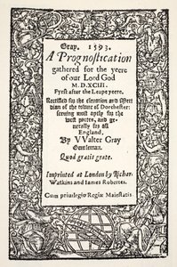 Fronteira com o globo ao pé, um prognóstico por Walter Gray, impresso por Watkins e Roberts, 1593 de English School