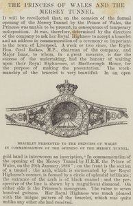 Pulseira apresentada à Princesa de Gales em Comemoração da Abertura do Túnel Mersey (gravura) de English School