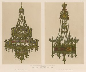 Lustres de latão por F Barbedienne, Paris, Srs. Hulett e Co, Londres de English School