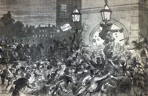 Pão Motim na entrada da Câmara dos Comuns em 1815 de English School