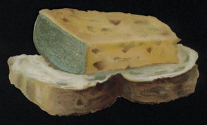 Cartão de felicitações em forma de pão e queijo. (chromolitho) de English School