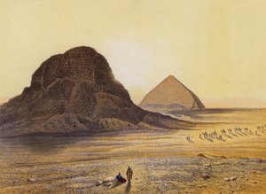 Pirâmides de tijolo de Dashour, Egipto, Ex V 5 18 (litografia a cores) de English School
