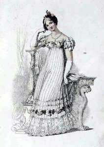 Vestido de noiva, placa de moda do Repositório de Artes de Ackermann (gravura colorida) de English School