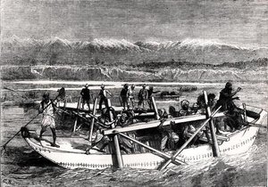Bridging the Kabul River at Jellalabad (gravura) (foto a p/b) de English School
