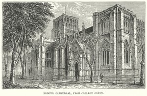 Catedral de Bristol, a partir de College Green (gravura) de English School
