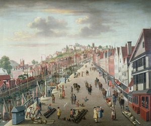 Bristol Docks and Quay, c.1760 (óleo sobre tela) de English School