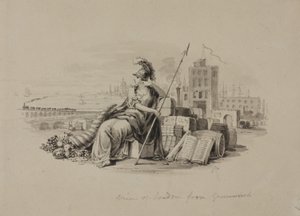Britannia, View of London from Greenwich (caneta e tinta com lavagem em papel) de English School