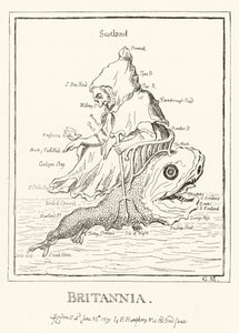 Britannia, mapa de Inglaterra (gravura) de English School