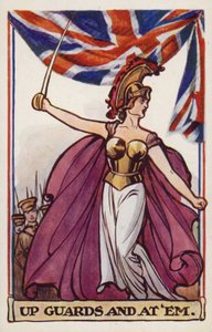 Britânia com soldados e bandeira da união (litografia a cores) de English School