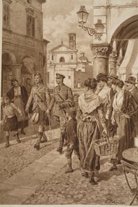 Highlanders britânicos fizeram boas-vindas em uma cidade francesa, 1914-19 de English School